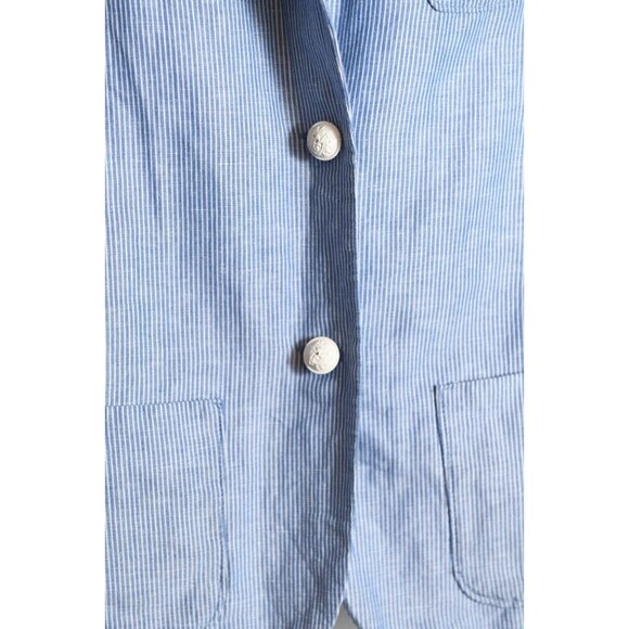 Gap Women's Blue White Seersucker Striped Academy Blazer Jacket Pockets Size 4 - Picture 3 of 10